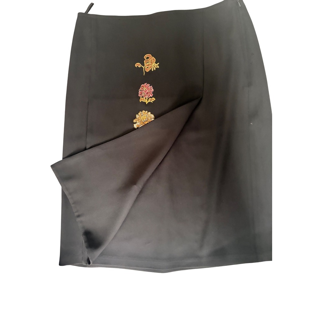 Vivienne Tam Black Embroidered Floral Wrap Pencil Skirt Size 3 Vintage 90s - Picture 2 of 5